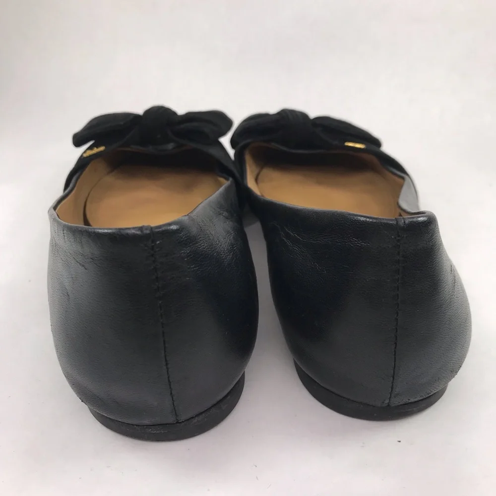 Tory Burch Women's Size 10 Eleanor Flat Black Leather Bow Pointed Toe Shoes